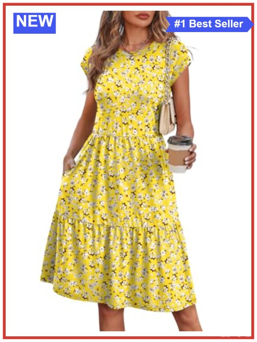 Cap Sleeve Floral Tiered Swing Sundress with Pockets Knee-Length Casual Beach